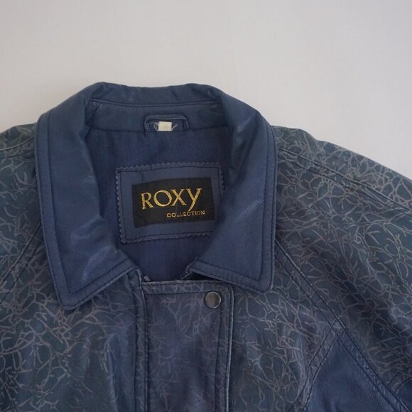 Vintage Roxy Collection Blue 100% Leather Zip Up Bomber Jacket 8 - Picture 11 of 16